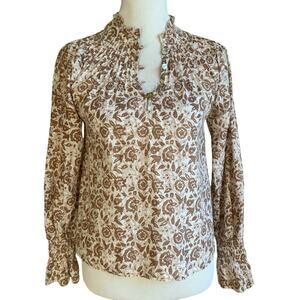 Cleobella cotton floral and gold thread yoke neck blouse sz xs